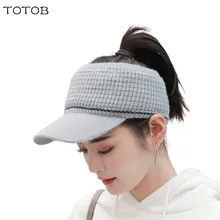 Осенняя зимняя шапка, уличная бейсбольная кепка, спортивная Свободная верхняя шапка, одноцветная уличная Теплая Вязаная Зимняя шерстяная шапка с отверстием для хвоста, женская