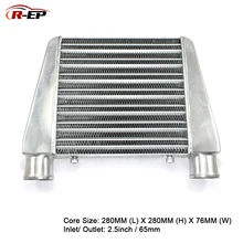 R-EP Intercooler Universal 280x280x76mm Aluminum Cold Air Intake Radiator 2.5inch Inlet 63mm Outlet for Turbo Car