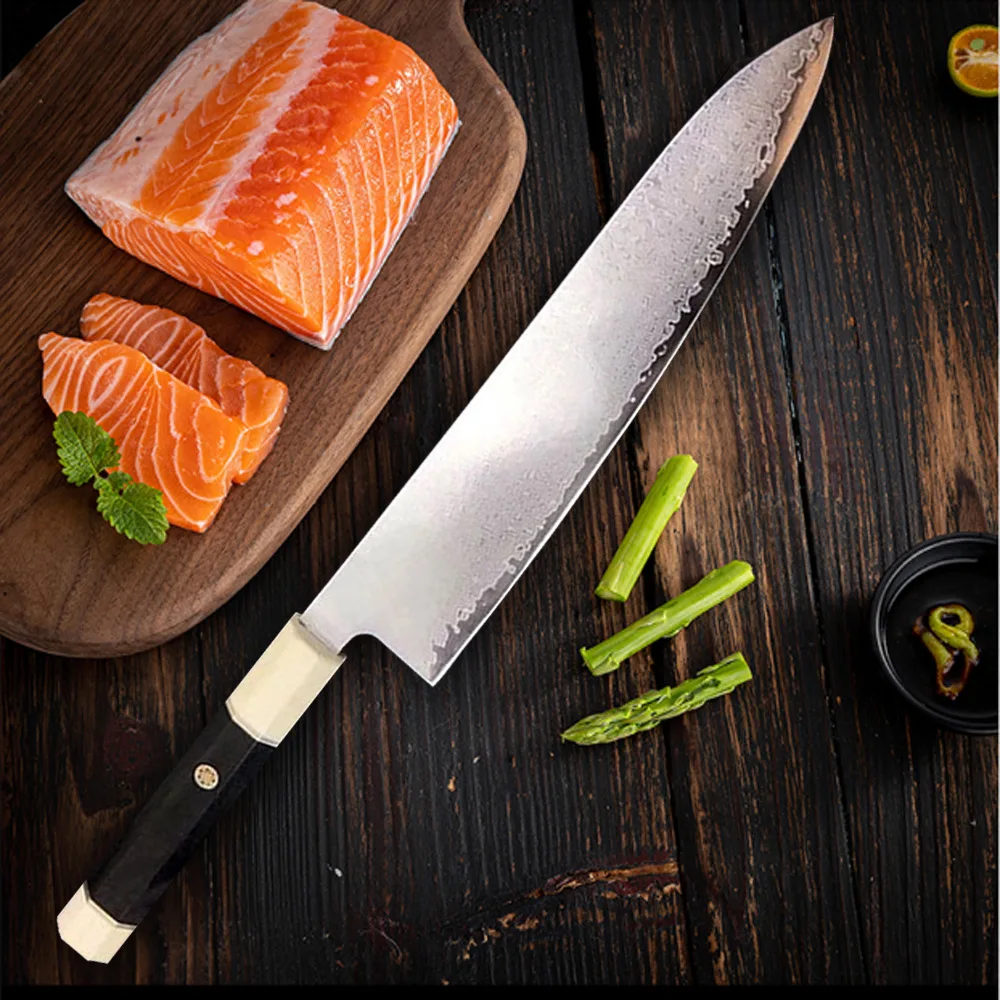Sharp Kitchen Knives Chefs Cleaver Sashimi Tynny Slicing Sushi Ham  10Cr15MoV Damascus Steel Blade Gyutou Knife Octagonal Handle