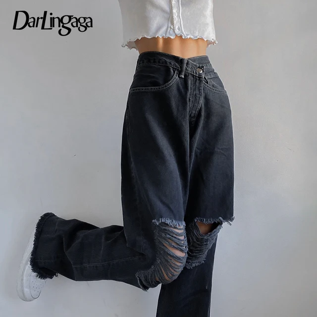 Black ripped baggy jeans womens Clearance