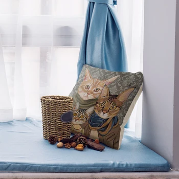 

18 * 18 inches Polyester Cartoon Cat Cushion Cover Decorative Sofa Car Waist Square Pillow Case Pillowcase