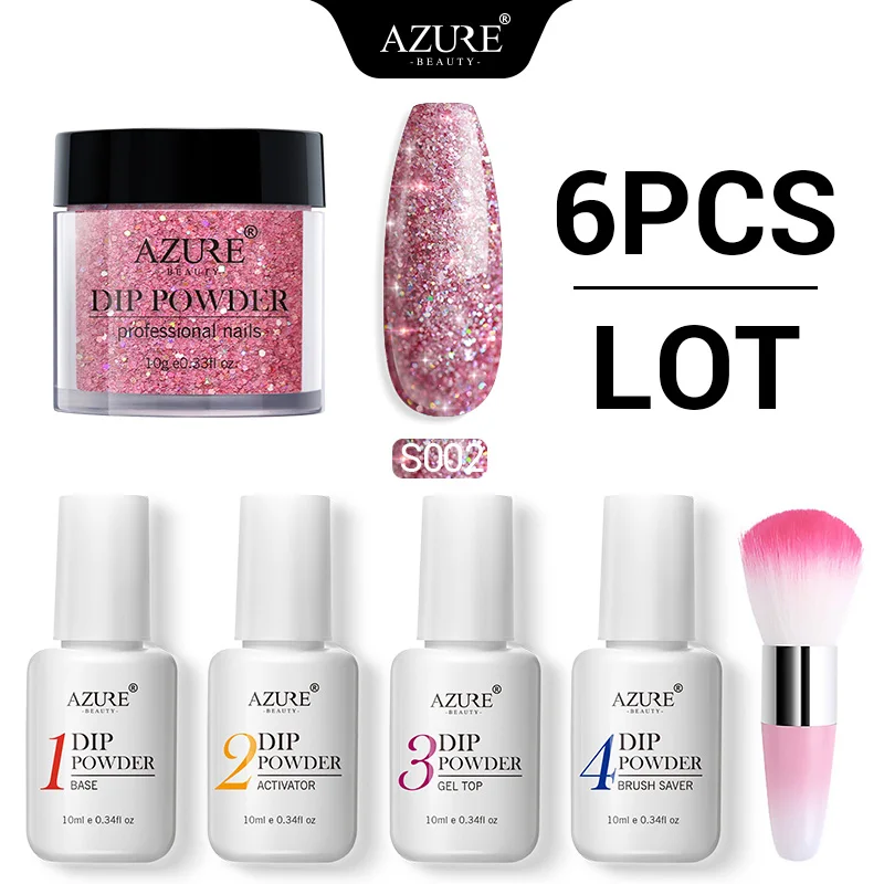 AZURE BEAUTY 6Pcs/Lot Shiny Glitter Holographic Dipping Powder Nail Art