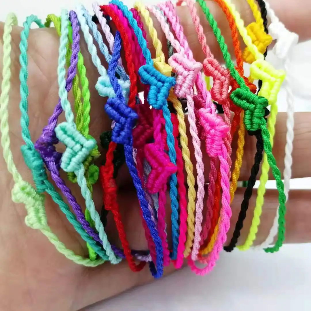 46 Candy Colors Heart Shaped Love Lucky Simple Macrame Handmade Rope Bangle Braided Charm Bracelet Women Men Couple Sister Gift