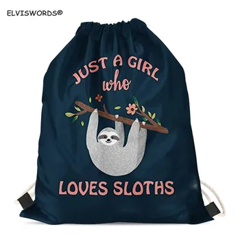 

ELVISWORDS Cartoon Sloth School Bags for Kid Girl Logo Customize Bags Gym Sack Shoes Bags Women Yoga Shoes Shopping Bags Female