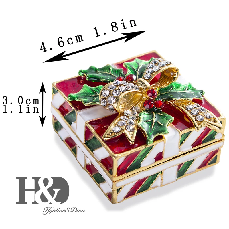 H& D Рождественский Декор для дома, эмалированная и украшенная драгоценными камнями шкатулка, ручная роспись, коробки для безделушек, навесной квадратный бант-коробочка с узлом, рождественский подарок