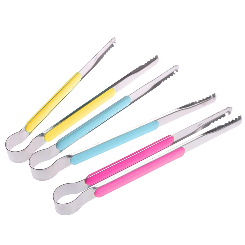 1pc Mini Stainless Steel Kitchen BBQ Tongs Ice Tongs Meat Salad Toast Tongs Clamp Kitchen Accessories 22cm