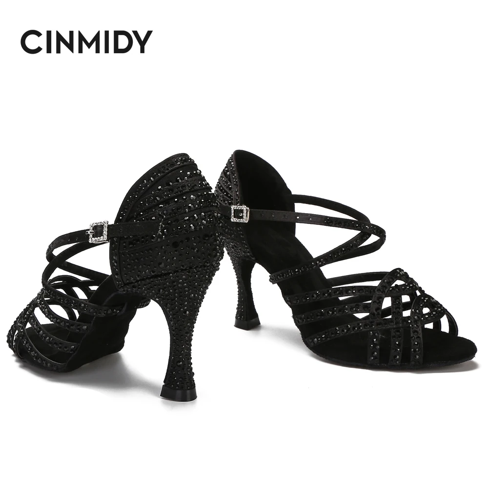 Women's Latin Dance Shoes Tango Ballroom Dance Training Shoes Ladys Girls Sandals Rhinestone Wedding High Heels Purple/Black dance shoes