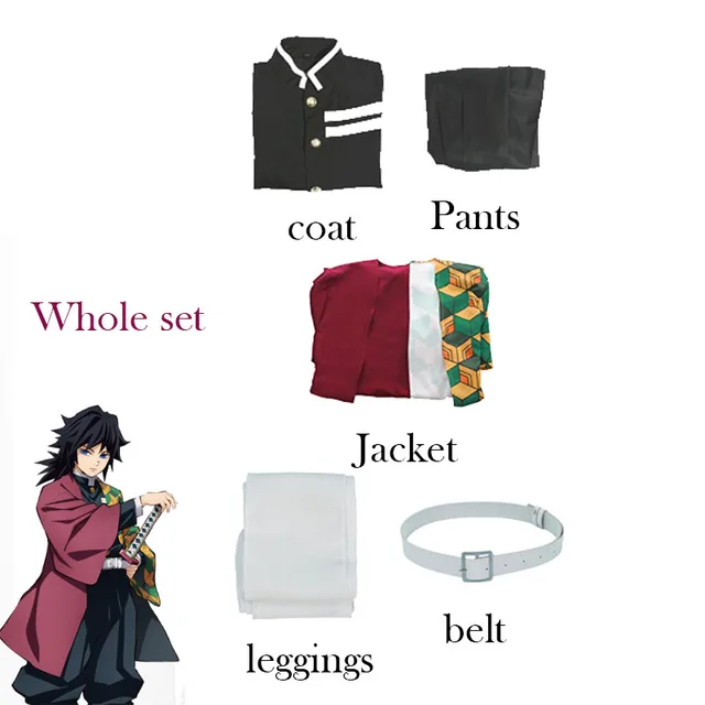 Anime Demon Slayer Kimetsu No Yaiba Tomioka Giyuu Cosplay Costume Suit Uniforms Costumes Wig Child Adult Party Costume Suit