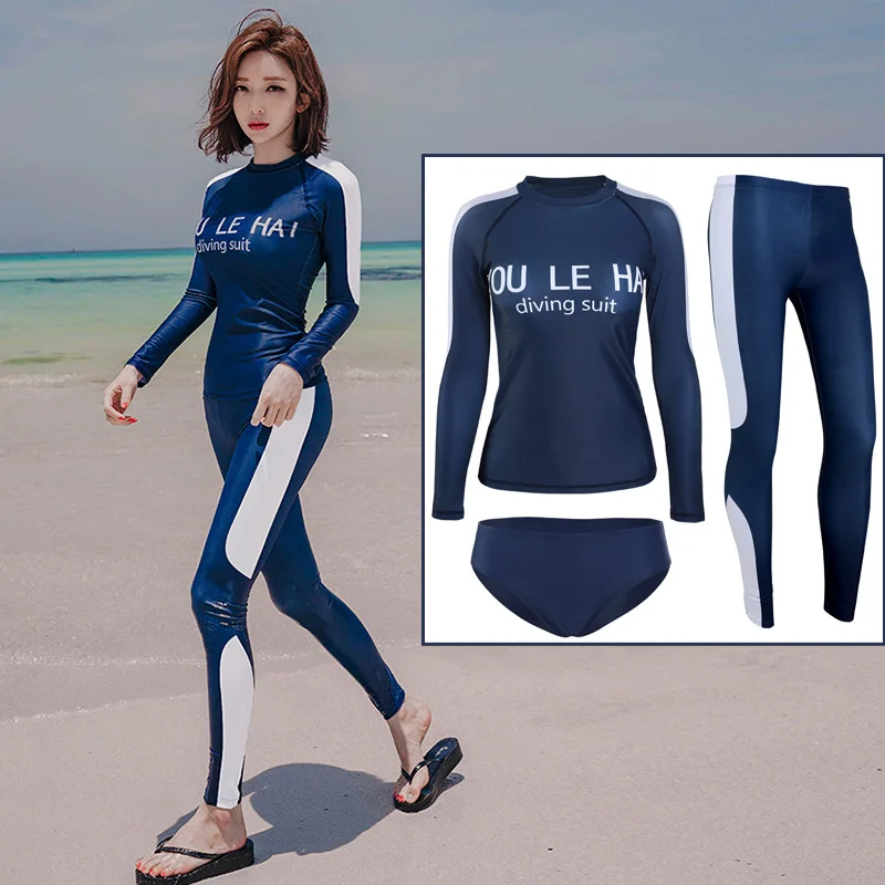 Women's UPF 50+ Rash Guard 3pcs set Long Sleeve Water Beach Surf Swim Shirts Leggings Full UV/Sun Protection Swimwear Activewear | Спорт и