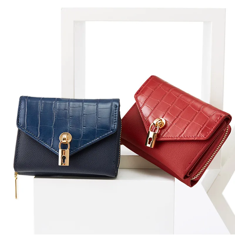 

Vento Marea Red Wallet For Women 2020 Fashion Leather Purse Lock Short Wallets Large Capacity Card Coin Pocket Crocodile Pattern