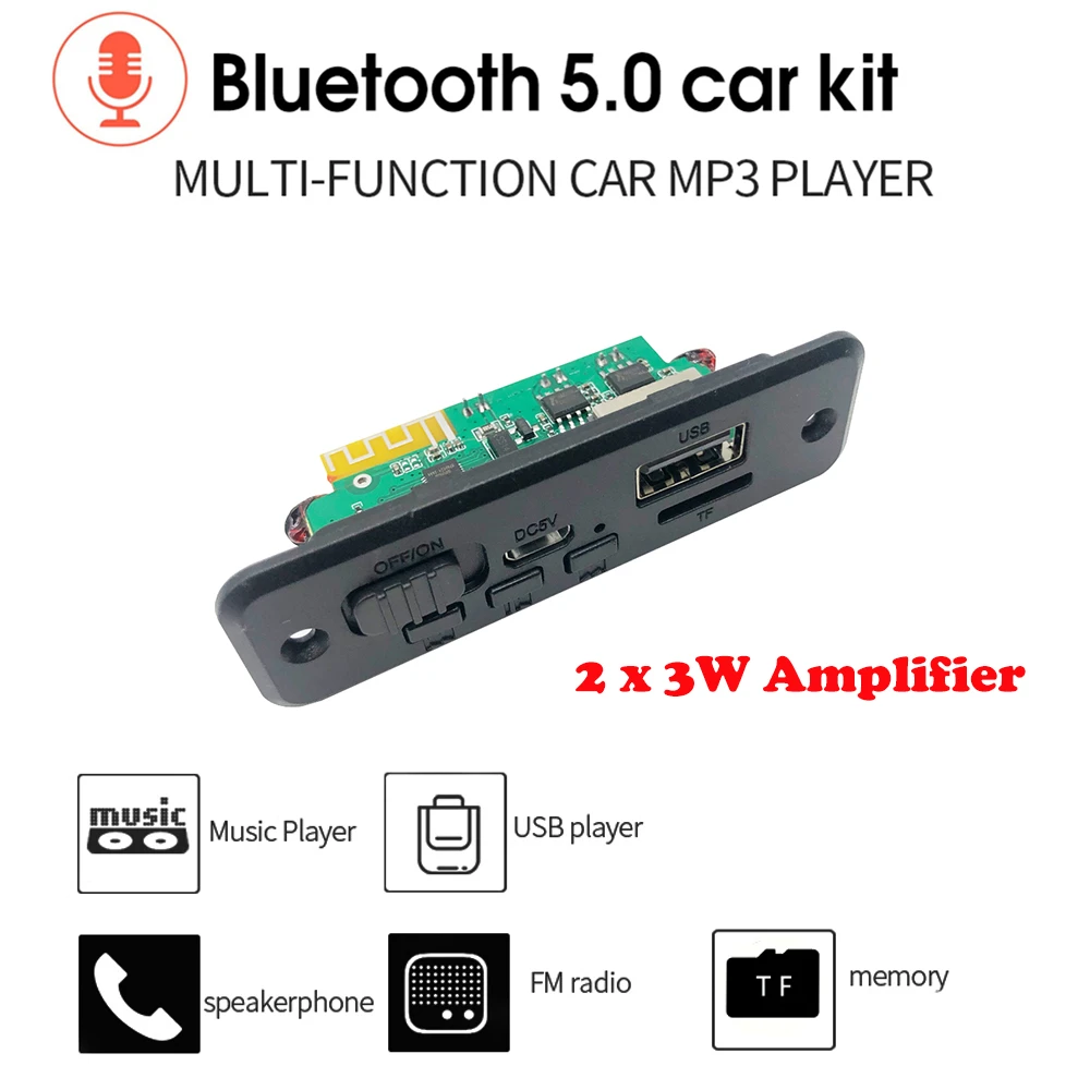 5V 2 x 3W Amplifier Bluetooth 5.0 Car MP3 Player Decoder Board Wireless FM Radio Module TF USB AUX Audio