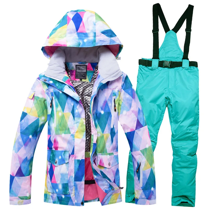 Let's Go, лыжный женский модный зимний комбинезон, разноцветная лыжная куртка, брюки, лыжные костюмы, ветронепроницаемые, водонепроницаемые, теплые женские зимние куртки - Цвет: Jacket Pants LTBU
