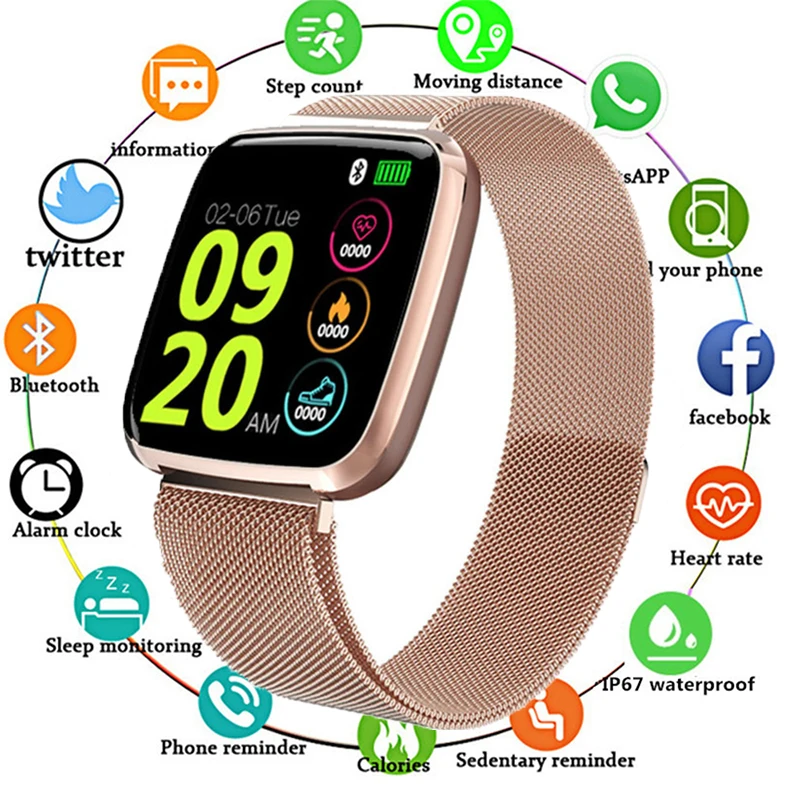

Fashion 1.3 Inch TFT Square Screen Smart Watch Men Relogio Digital Rose Gold Smartwatch Woman Sports Watch Bluetooth IOS Android