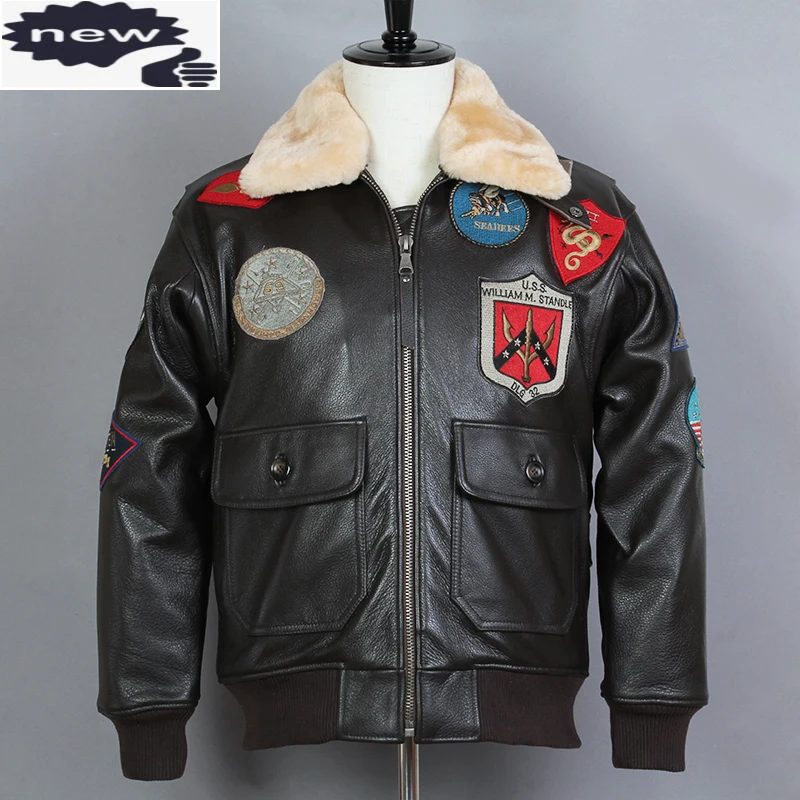 

AVIREX FLY Fur Collar Motorcycle Biker G1 Air Force Genuine Men Cowskin Bomber Jacket Real Leather Coat