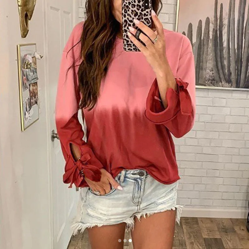 

Autumn Print Hoodie Sweatshirt Casual O-neck Long Sleeve Pullover Hoodies Fashion Gradient Color Tops Shirt SJ3980Y