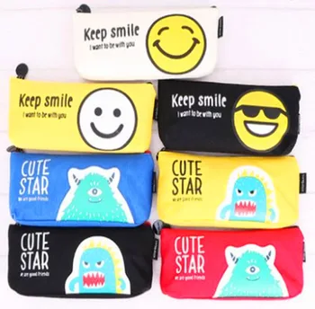 

NNRTS Creative Cute Smiling Expression Pencil Bag Large Capacity Canvas Pencil Bags Students Stationery