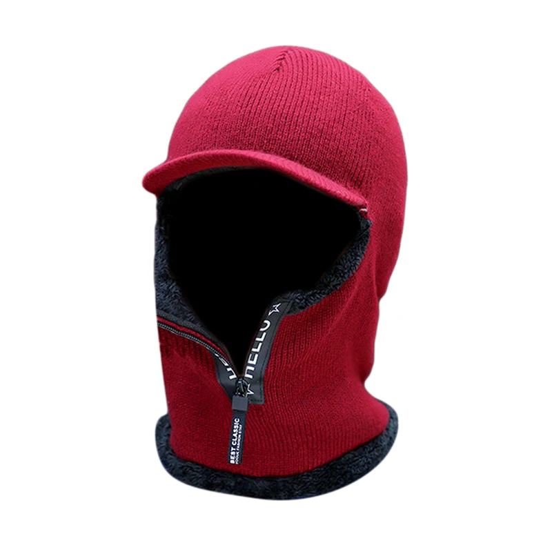 thermal aviator bomber hat Men Women  Winter Knitted Hat With Zipper New Add Fur Lined Warm Brim Winter Hats For Men Keep Face Ear Warm Cap Fashion New sheepskin flying hat