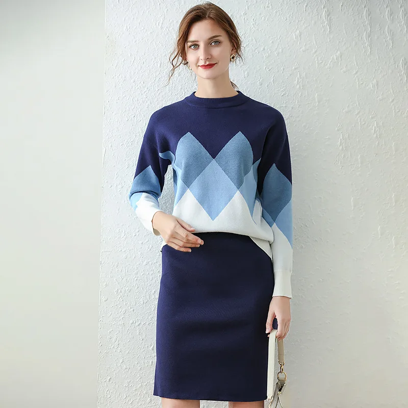 

High Quality Two-Piece Age-Reducing Sweater Dress Suit2020 Autumn Winter New Knitted Wool Sweater Skirt Suit For Women