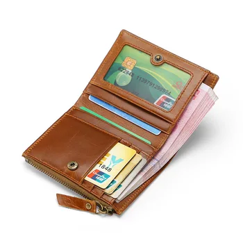 

Men's Wallet Oil Wax Leather Wallet Men's Retro Double Zipper Zero Wallet