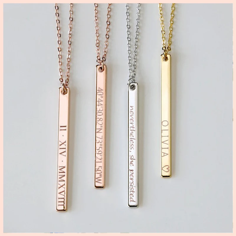 

YSH hot personalized 925 sterling silver DIY vertical engraving necklaces 2020 womens fashion custom jewelry gifts Free shipping