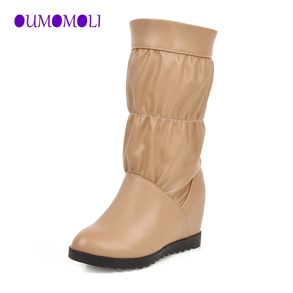 

size 35-43 new fashion winter snow boots Increase within shoes footwear mid calf women boots solid color black white 2019 x578