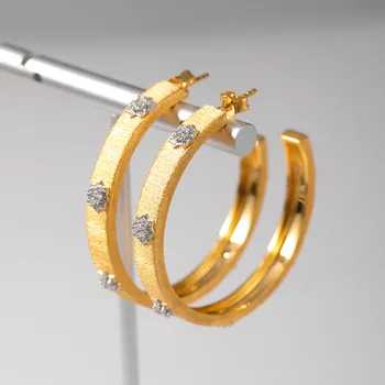 

CMajor Solid Sterling Silver Fine Jewelry Vintage Elegant Two Tone Set CZ Gold Hoop Earrings For Women