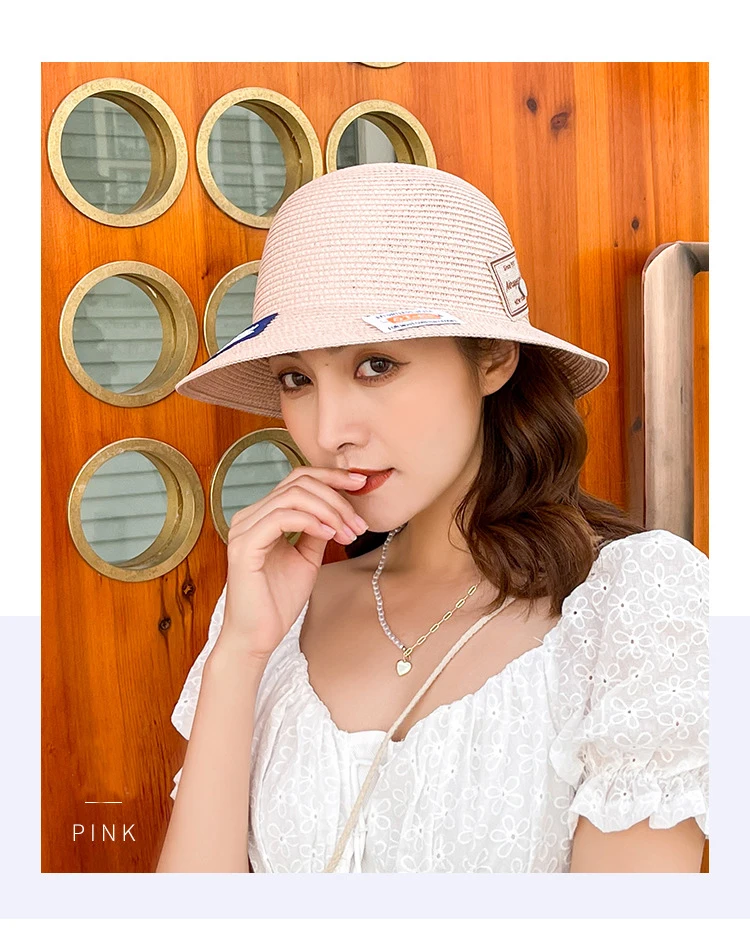 summer bucket hat womens Fashion brand woven fisherman hat ladies summer sun shade and sunscreen outdoor breathable Korean version of the new sun hat red bucket hat