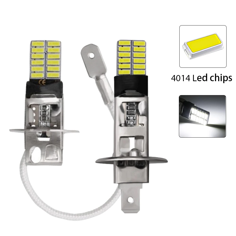 

2PCS 4014 24SMD H1 H3 LED Bulbs Car Fog Lights 12V 6000K White DRL Day Running Lamp Driving Light Auto Replacement Bulbs