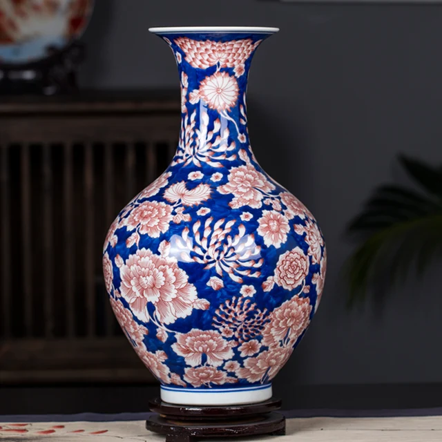 Jingdezhen Ceramics New Chinese Blue And White Porcelain Underglaze Red Flower Vase Decoration Home Living Room Porch Crafts 3