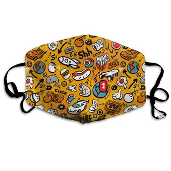 

Cartoon Graffiti Style Washable Reusable Mask, Cotton Anti Dust Half Face Mouth Mask For Kids Teens Men Women With Adjustable