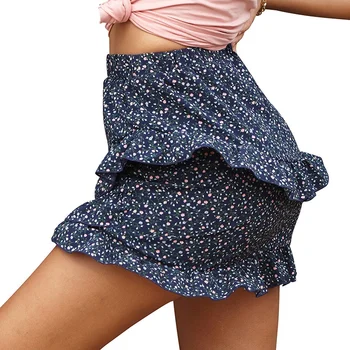 

Women Summer Floral Print Pleated Mini Skirt High Waist Short Beach Holidays