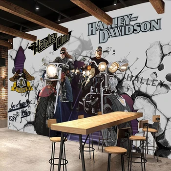 

Custom Wallpaper 3D Hand-painted Graffiti Characters Motorcycle Photo Murals Restaurant Cafe Retro Background Wall 3D Stickers