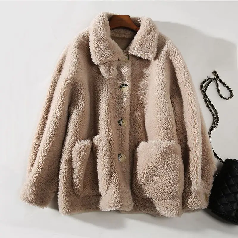Женское зимнее пальто из натурального меха плюшевый мишка из натуральной шерсти, пальто из смешанной шерсти, Женская негабаритная овечья стрижка, куртка Abrigos Mujer K328 - Цвет: mi tuo