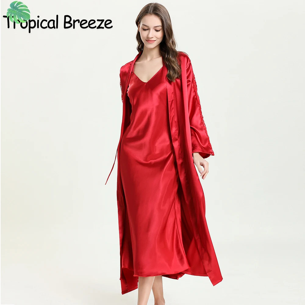 Women Sexy 2Pcs Spring Summer Pajamas Set Silklike Satin Robe Homewear Sleepwear Nightwear nightgown Pyjamas Nightsuit