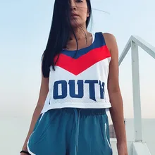 Фитнес укороченный Топ для женщин без рукавов Лазерная перфорированная вентиляция укороченный Топ жилет Йога Рубашка Синий Красный v-образная Печать Спортивная Сумка