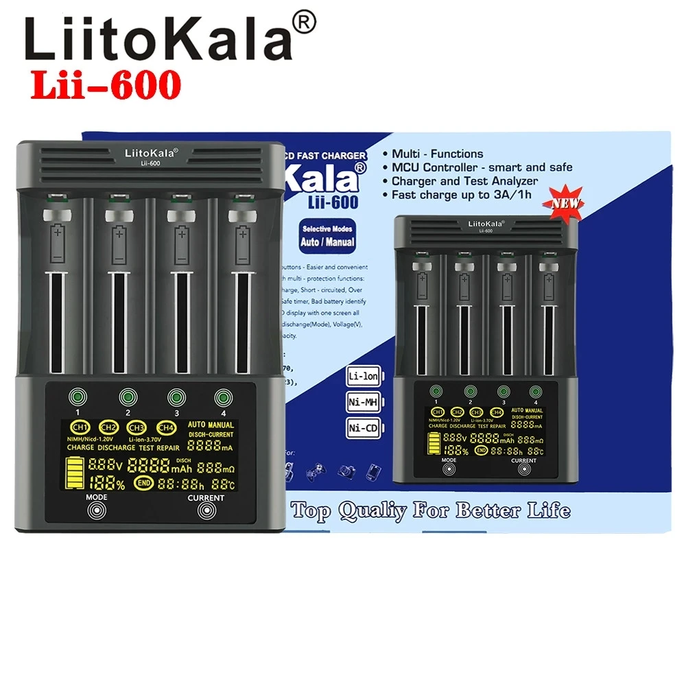 LiitoKala Lii-PD4 Lii-S8 Lii-500 Lii-600 battery Charger for 18650 26650 21700 AA AAA 3.7V/3.2V/1.2V/ lithium NiMH battery