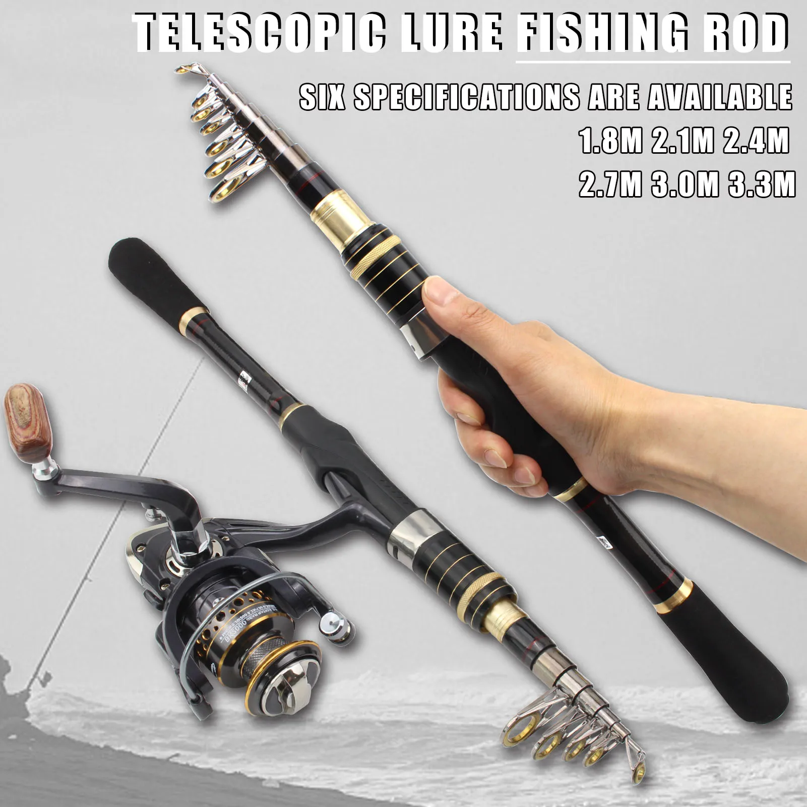 

2.1M 2.7M 3.0M Portable Rod Reel Combos Carbon telescopic fishing rod and Spinning Reel set Beginner sea Surf fishing rod pesca