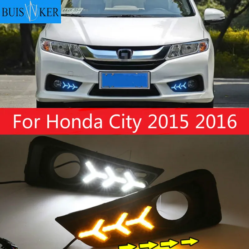 

1 комплект для Honda City 2015 2016 DRL Дневной светильник LED DRL с поворотник противотуманных фар Реле Дневной светильник Тюнинг автомобилей