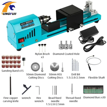 

1 Set 150W Mini Wood Lathe Machine Speed Adjustable Rotary Tool Buddha Pearl Lathe Grinding Polishing DIY Woodwork Tool 12V/24V