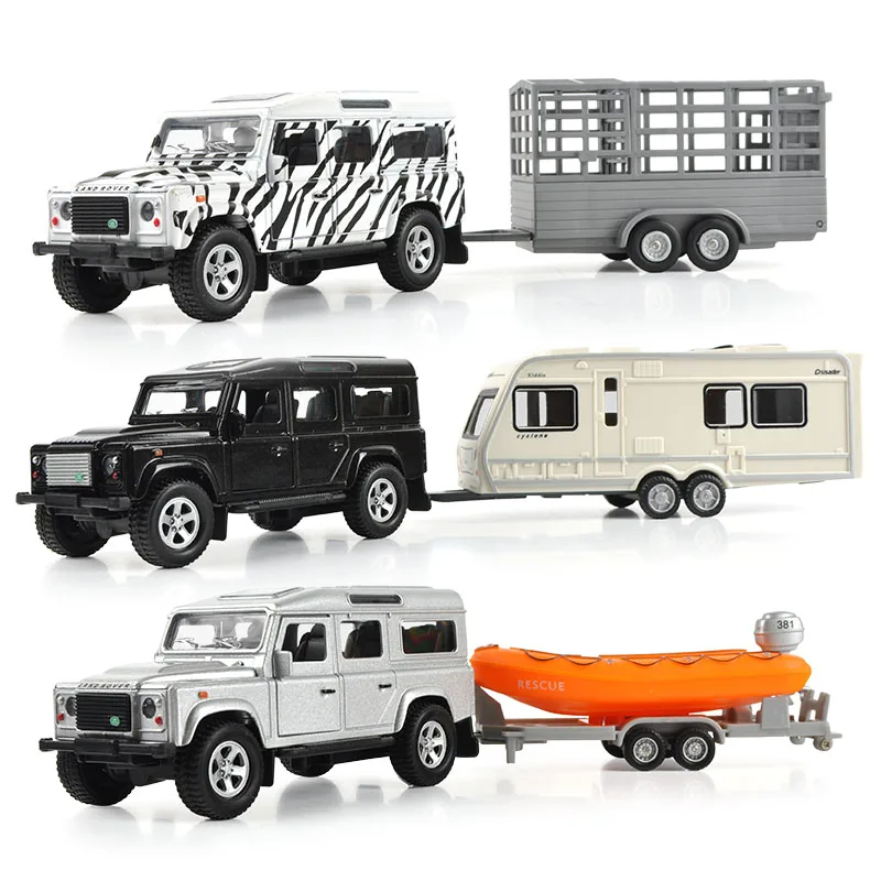 1:36 Diecast Model Toy Rover Defender Trailer SUV Pull Back Car With Sound & Light Toy Cars Kid Toys For Children Gifts Boy