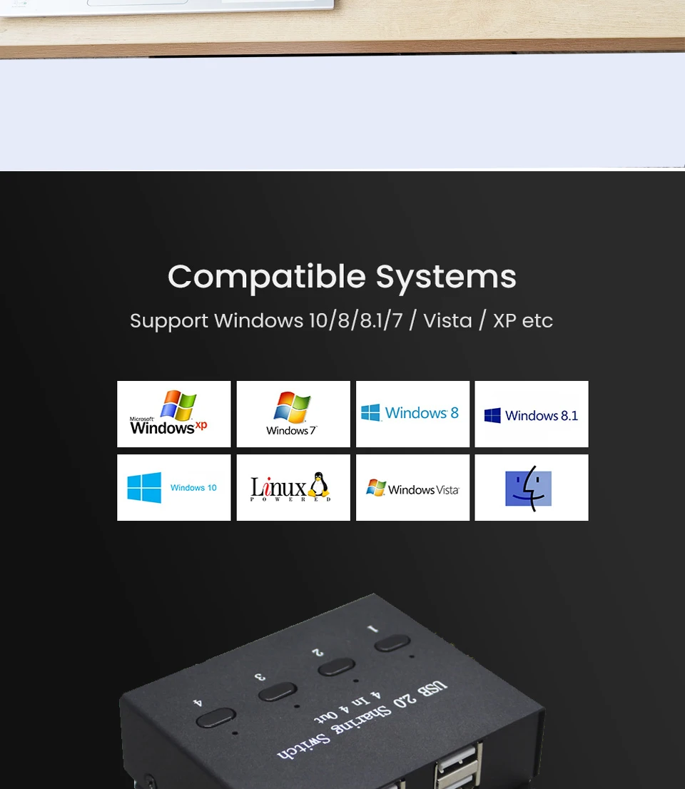 4 порта USB 2,0 коммутатор 4 в 4 из концентратора 4 ПК поделиться 4 USB устройства флэш-принтер клавиатура мышь U диск
