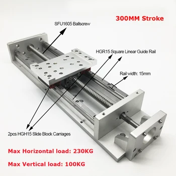 

12" 300MM Stroke XYZ Axis Cross Electric Sliding Table Slide Linear Stage SFU1605 Ballscrew HG15 guide platform CNC Drilling