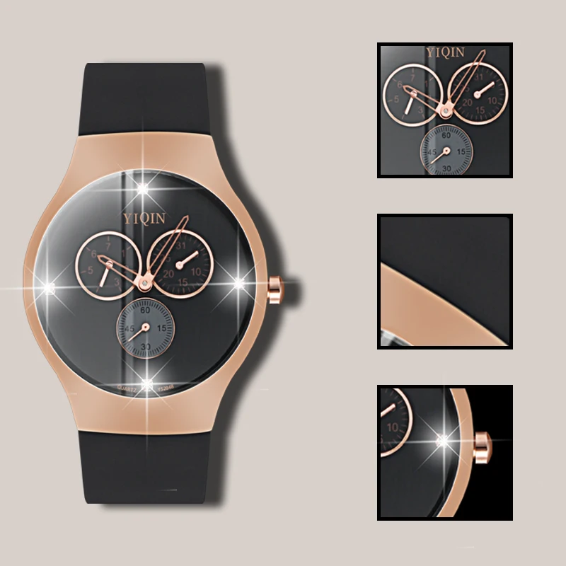 Модные Роскошные Кварцевые наручные часы черные женские водонепроницаемые часы женские часы резиновые мужские наручные часы для фитнеса часы с бриллиантовым циферблатом