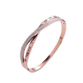 

DI-117 Roman Bracelet Ladies Hand Premium Titanium Zircon Korean Bangle Beautiful Gift Simple Elegant Rose Gold and Silver Color