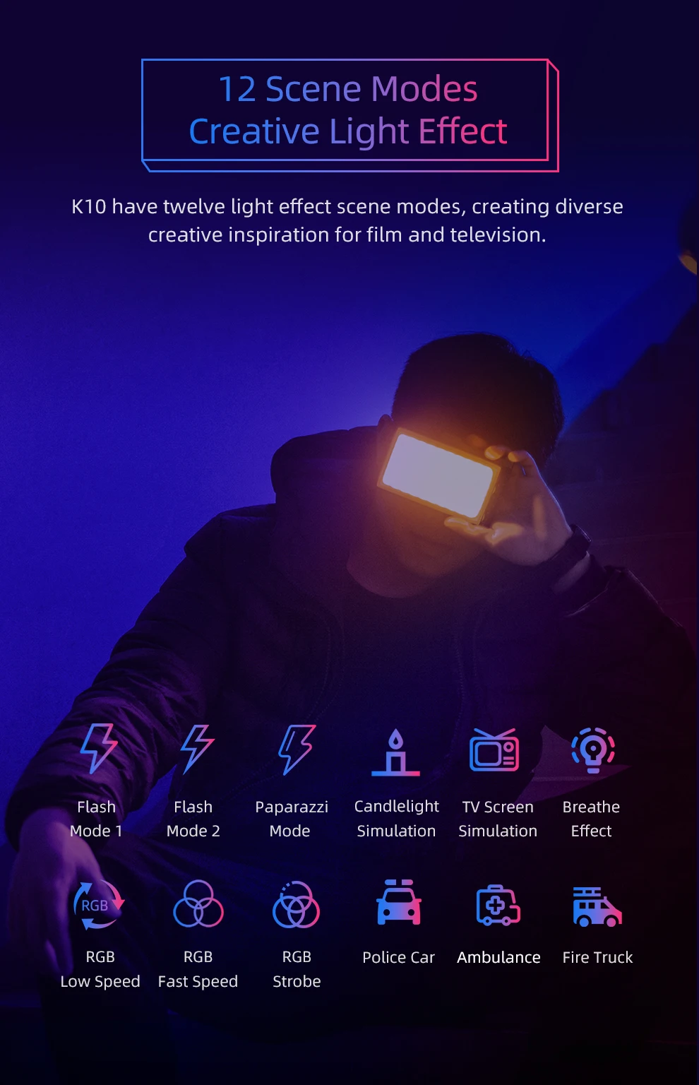 AMBITFUL K10 RGB 2500K-8500K Dimmable Full Color LED Video