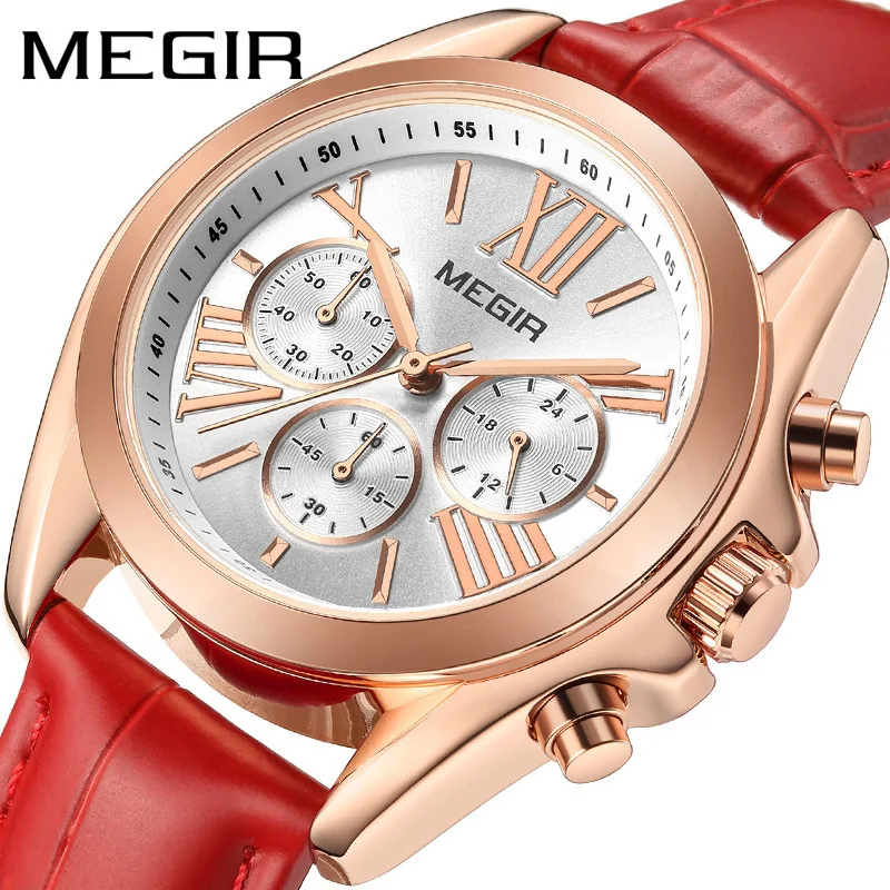 

Mei gainer megir Table Women's Calendar Timing Genuine Leather Girl'S Quartz Watch 2114