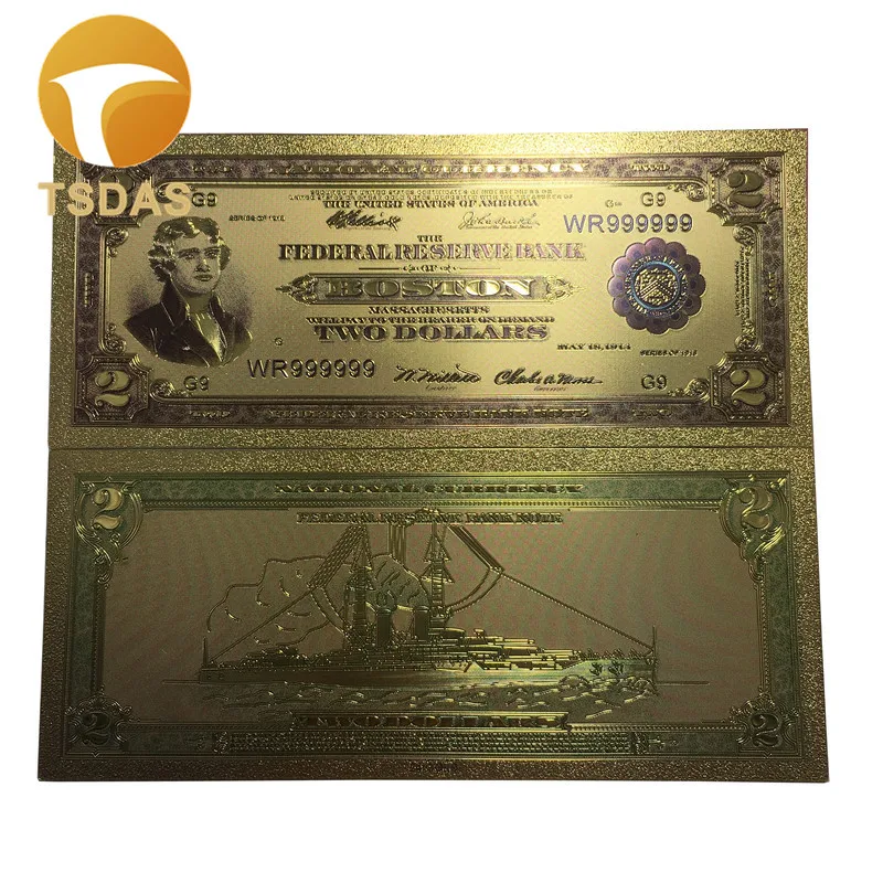 Золото банкнота из фольги 1928 год США 2 долларов банкноты 10 шт./компл. оптовая продажа для коллекции