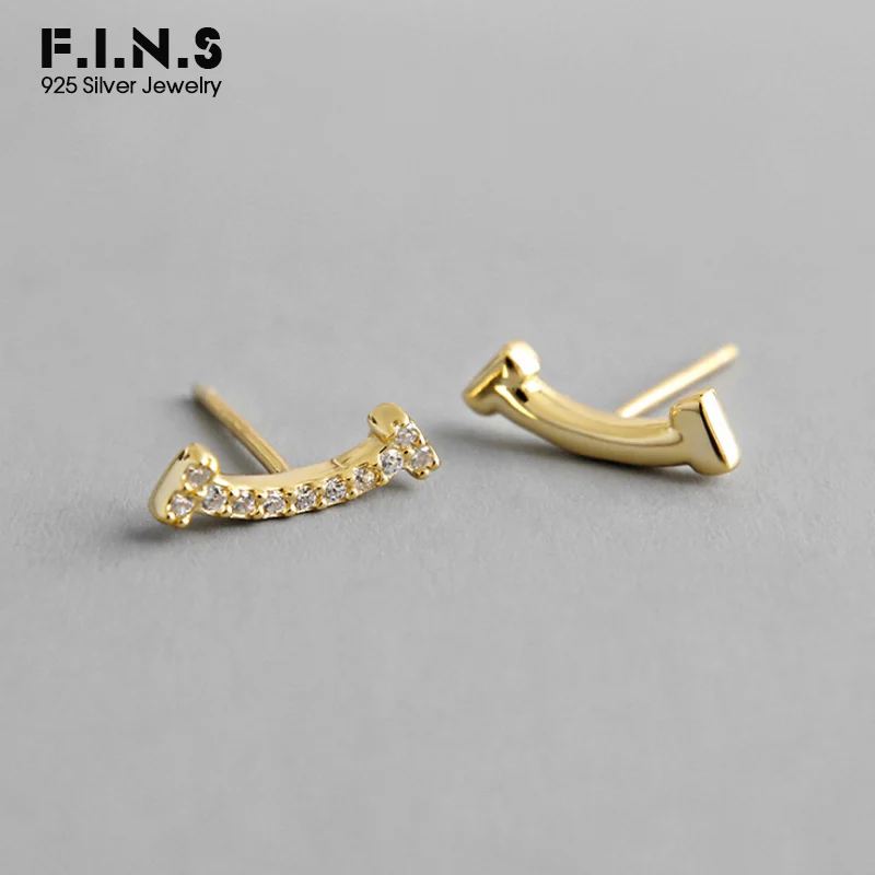 

F.I.N.S Minimalist S925 Pure Silver Earrings INS Simple Glossy Zircon Smile Stud Earrings Two-tones Different Earrings Korean