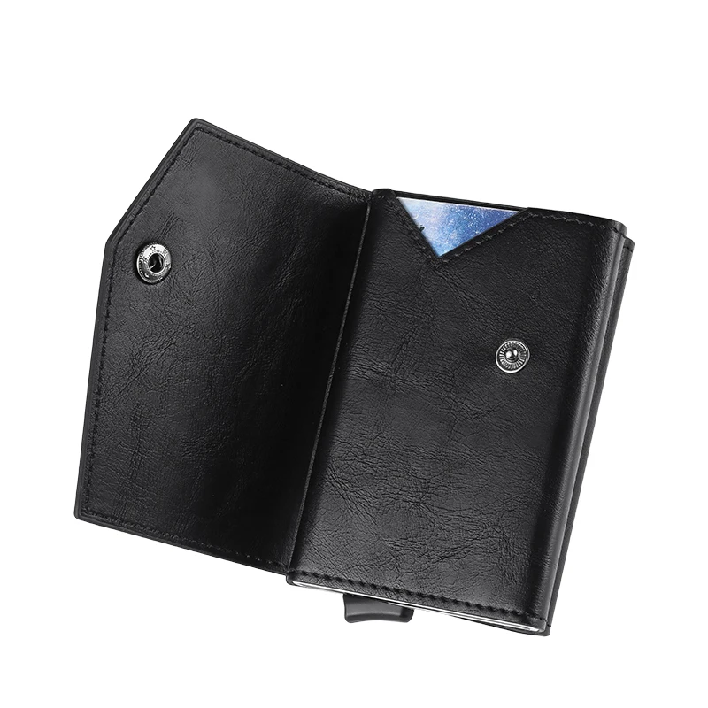 Aluminum Metal Pop up Credit Card Wallet 2021 New Fashion Men RFID NFC Protection Tri-fold PU Synthetic Vintage Smart  Wallet