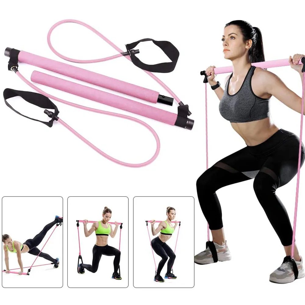 Yoga Resistance Bands Pilates Stick Elastic Pull Rope Fitness Bar Kit
